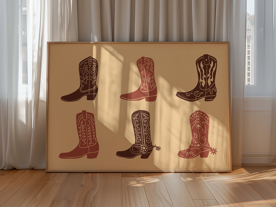 Western Cowboy Boots Pattern Rust Brown Retro Cowgirl Wall Poster