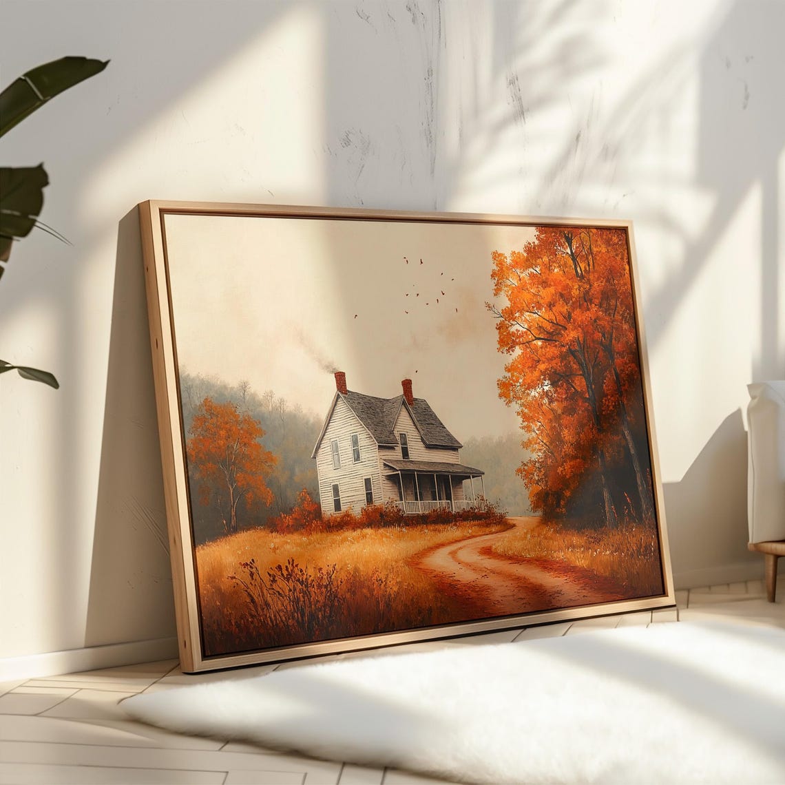 Autumn Farmhouse Landscape, Rustic Country House Art - Image 5