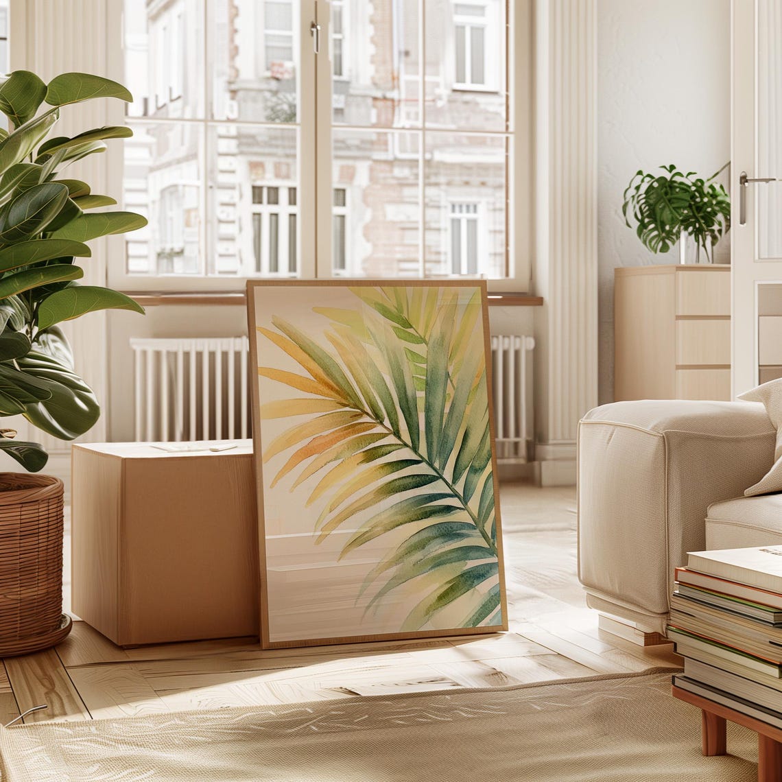 Sunlit Palm Leaf Watercolor, Tropical Botanical Art Print - Image 3