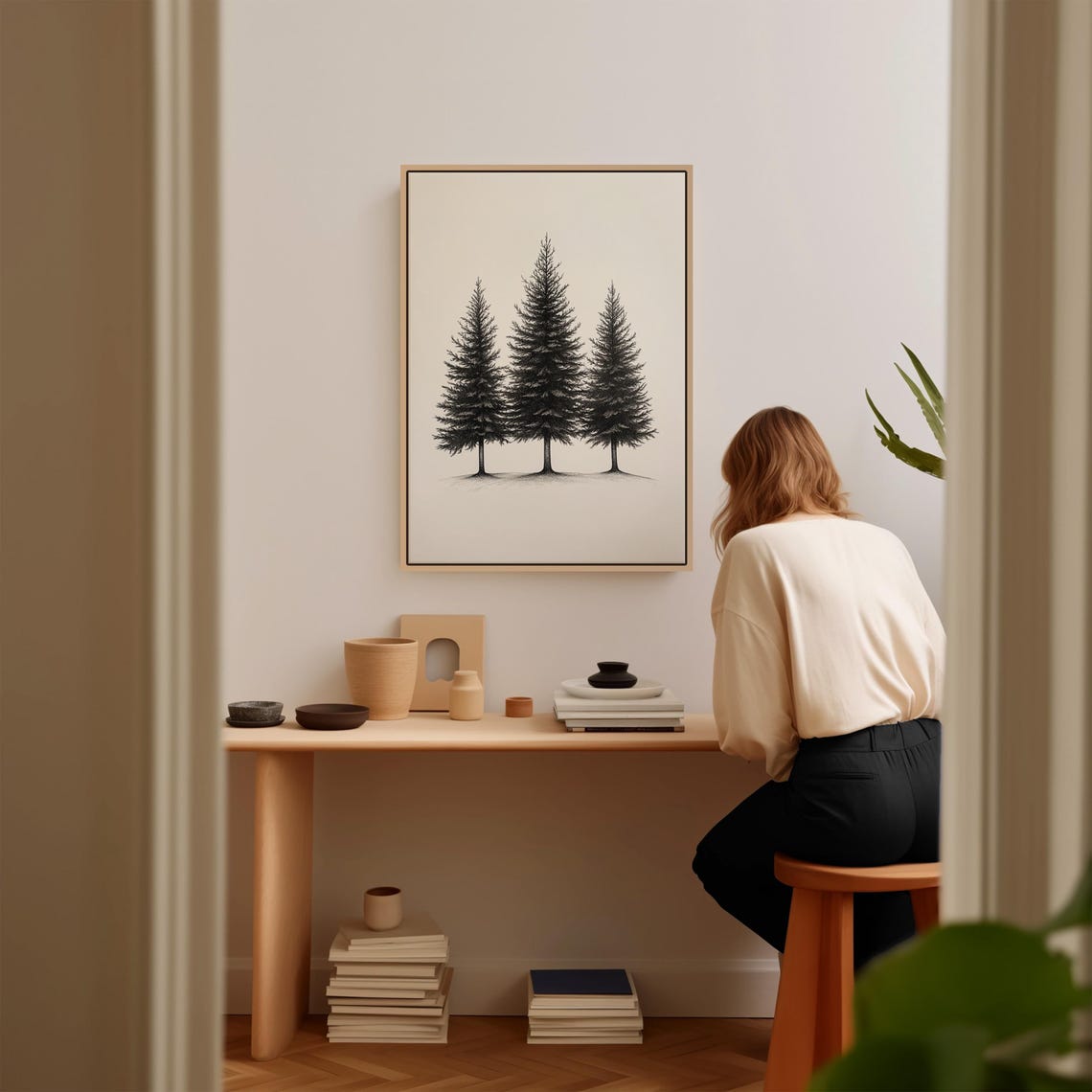 Minimalist Pine Tree Art Print Hand Drawn Evergreen Forest Illustration Black And White Nature Wall Decor - Image 3