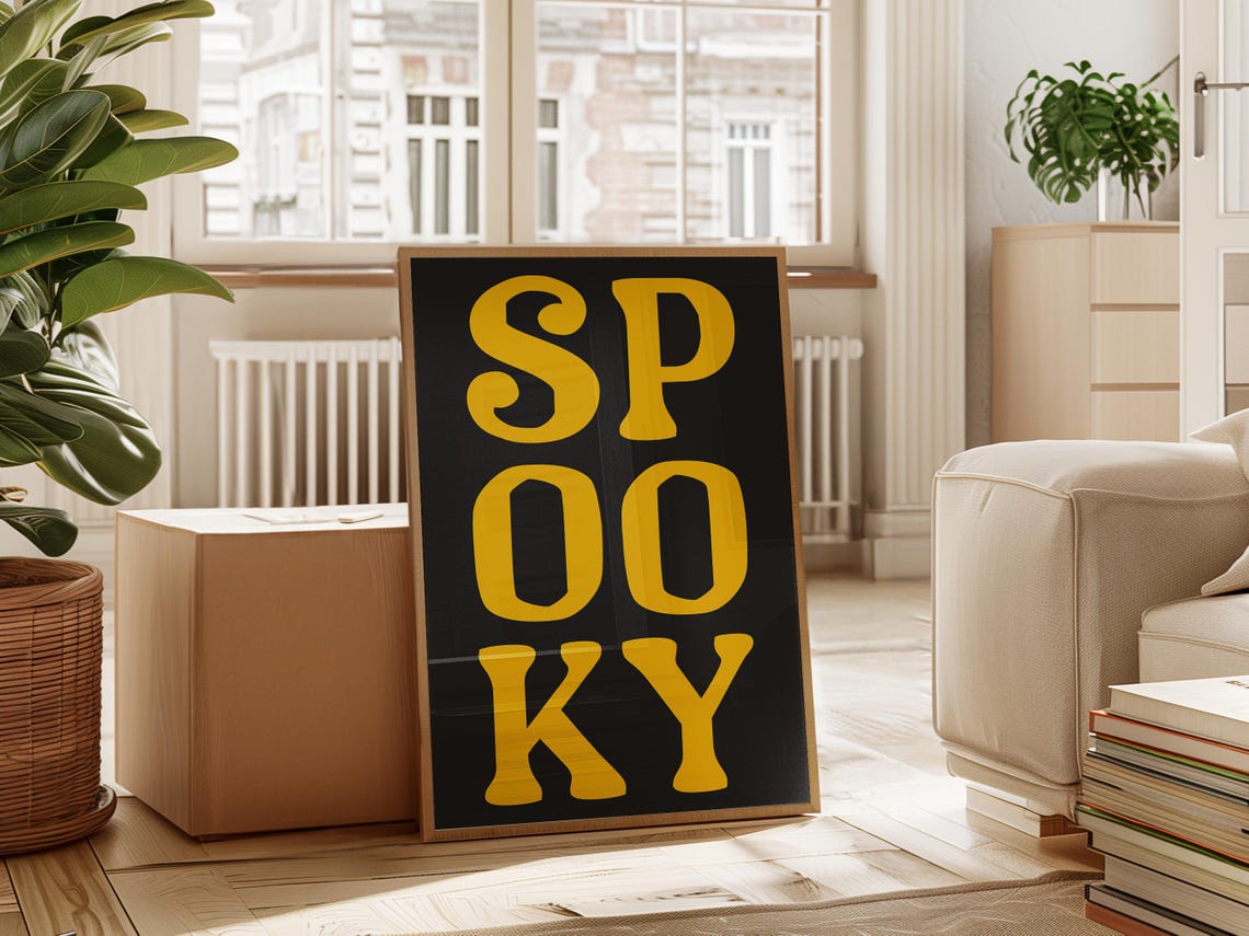 Spooky Bold Halloween Typography Print Yellow And Black Wall Art For Halloween Party Decoration - Image 2
