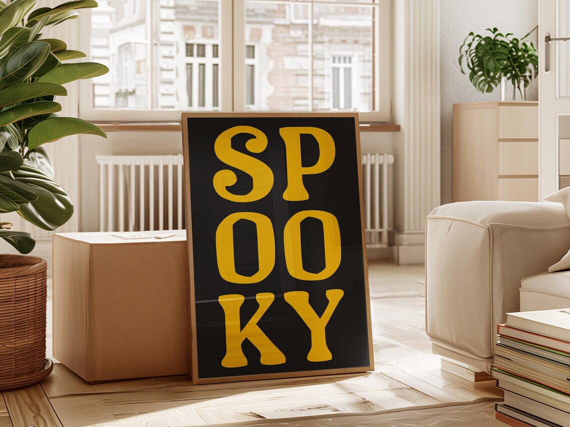 Spooky Bold Yellow Retro Typography On Black Halloween Statement Poster - Image 2