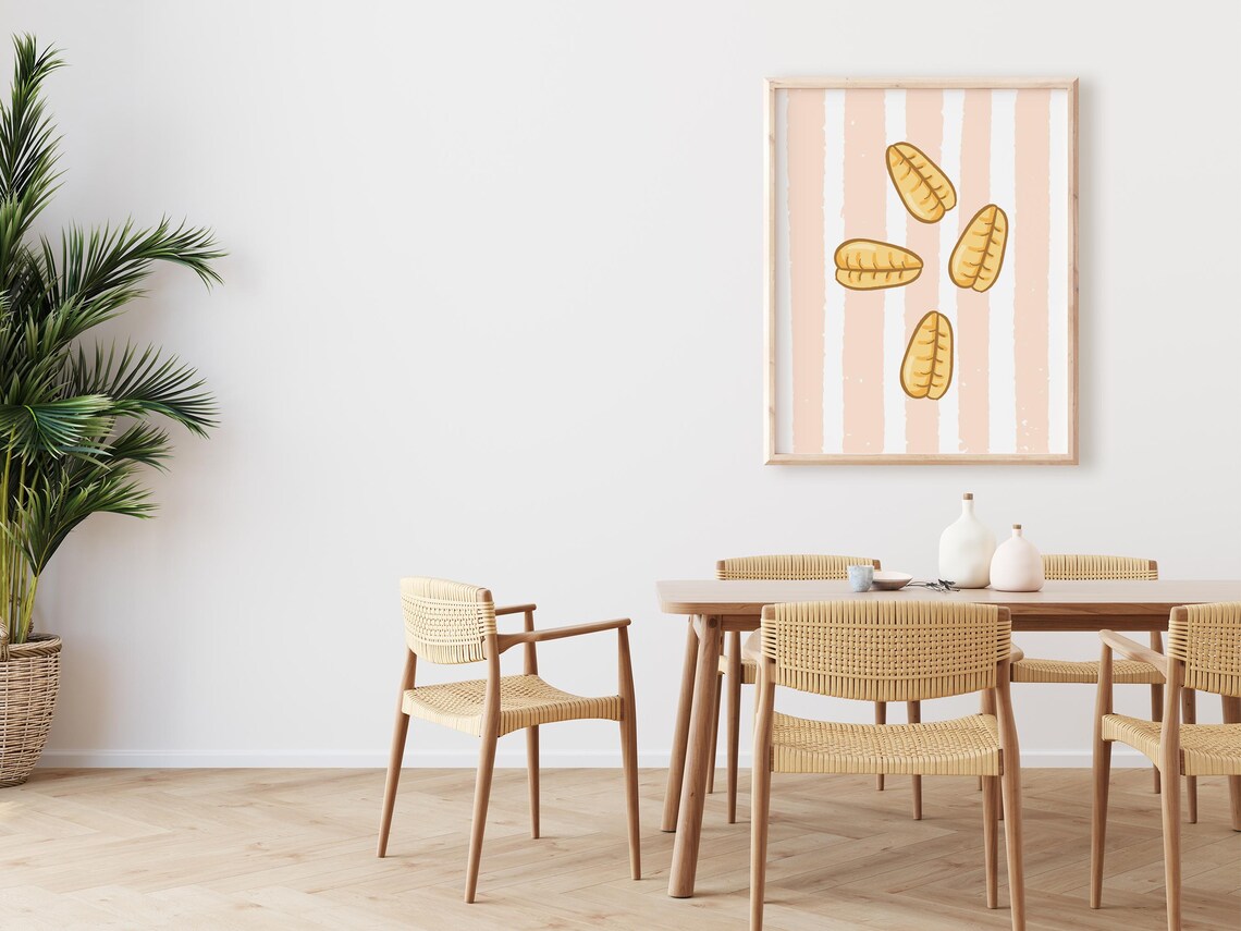 Cute Gnocchi Pasta Illustration Playful Striped Kitchen Art Poster - Image 2