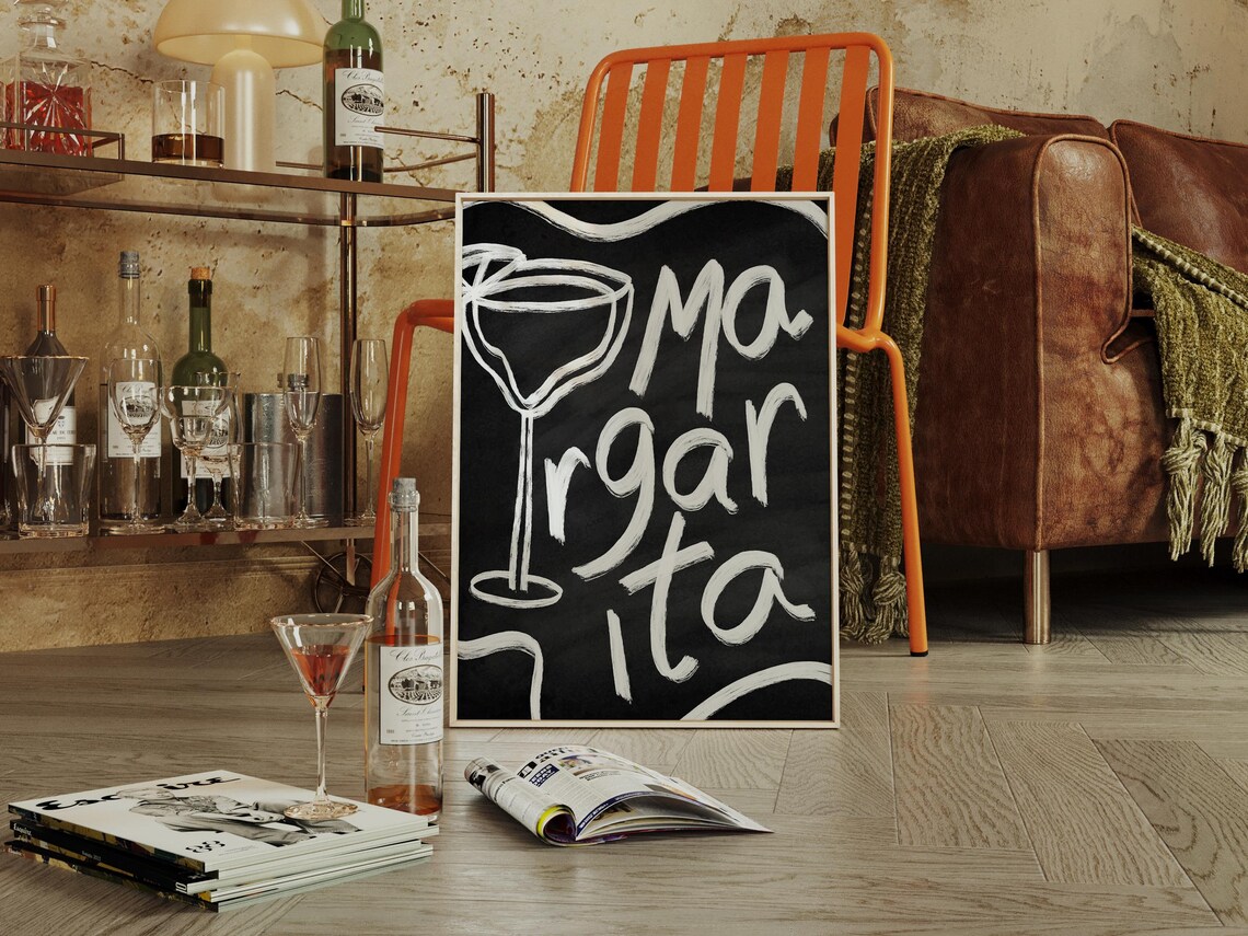 Margarita Cocktail Chalk Style Fun Vintage Bar Drink Sign Poster Art