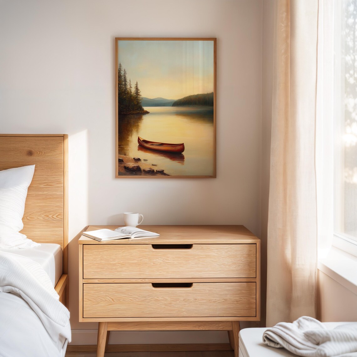 Serene Canoe Lake Poster, Tranquil Sunset Landscape - Image 2
