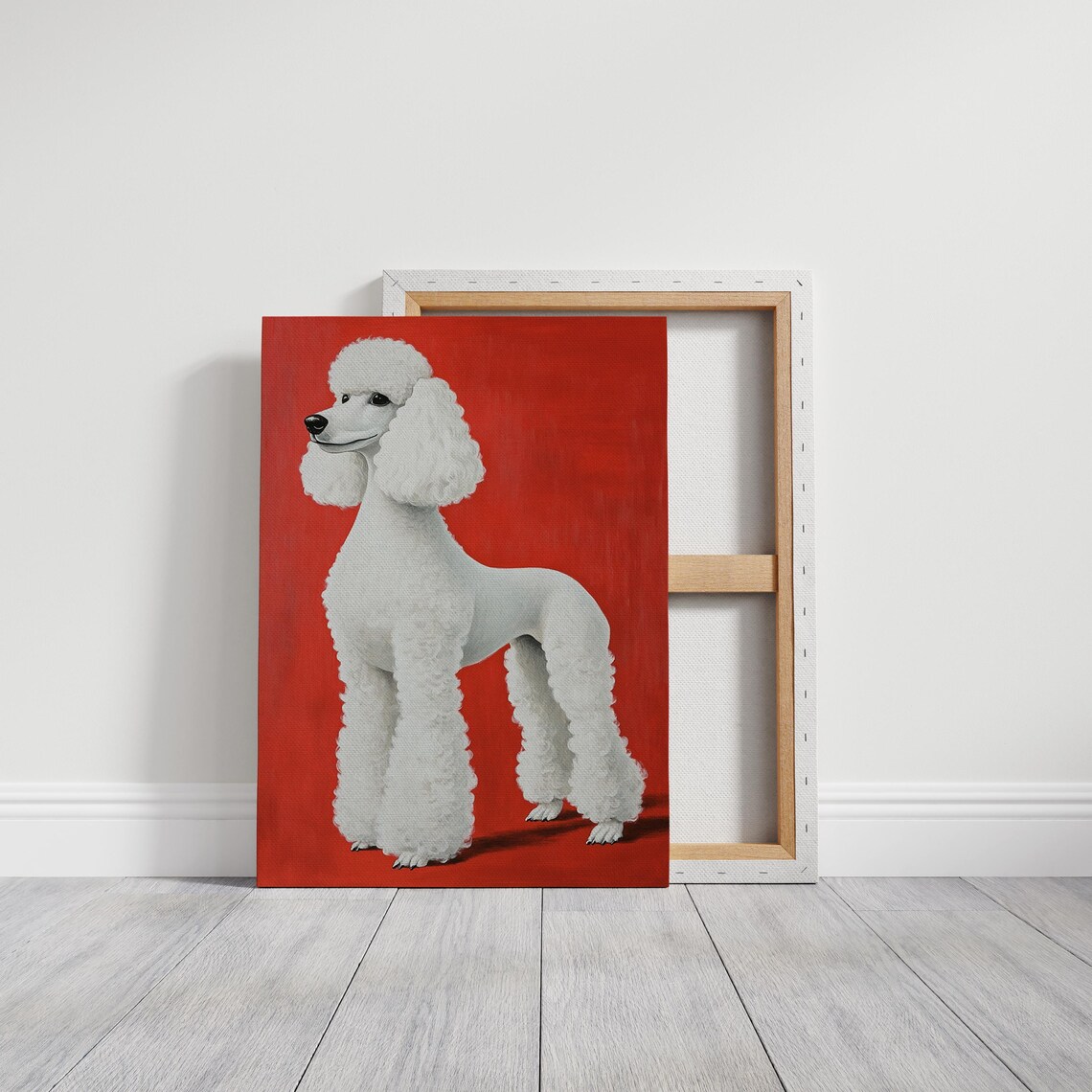 Elegant White Poodle Portrait Red Background Dog Wall Art Print - Image 4
