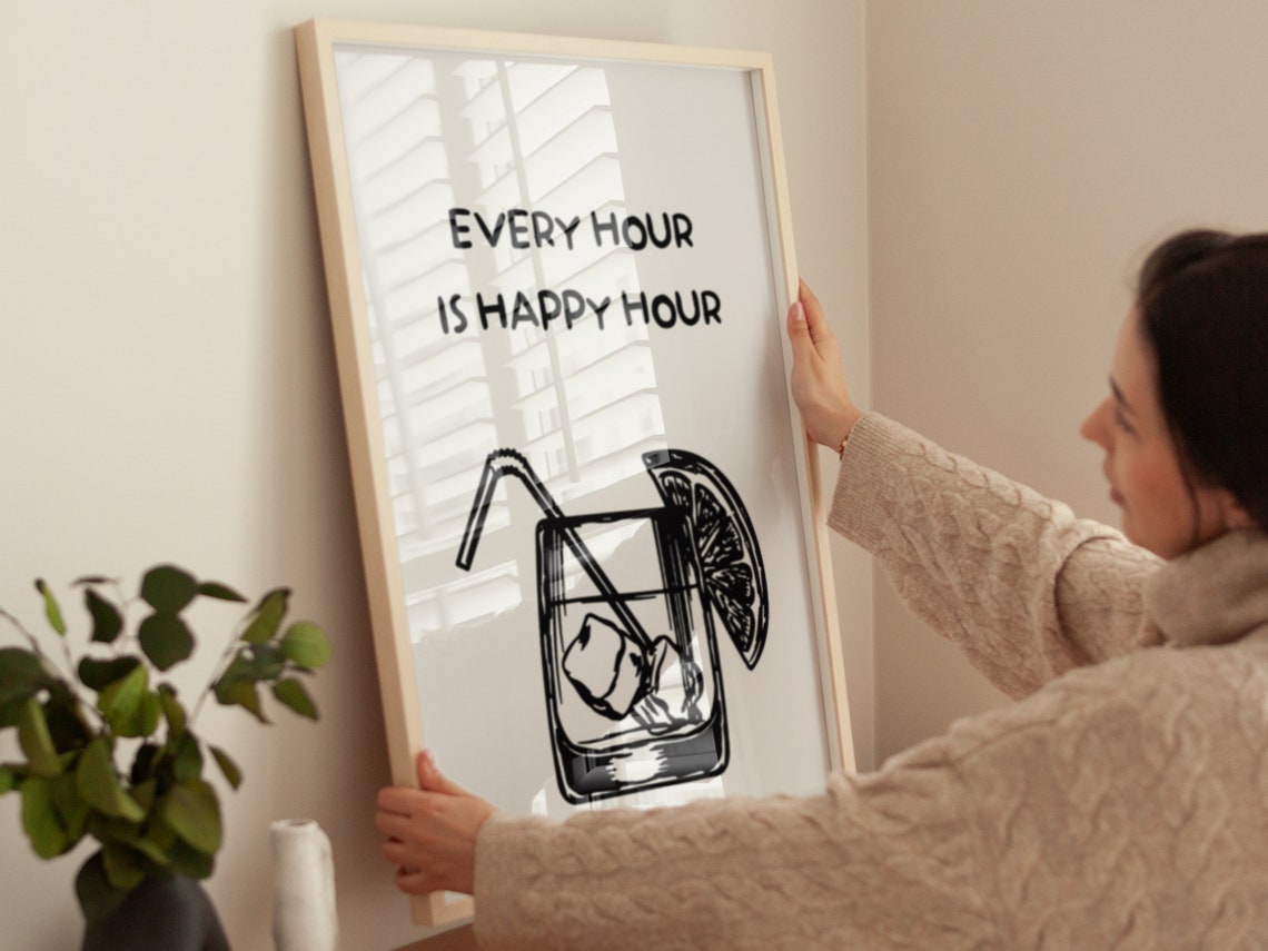 Every Hour Is Happy Hour Bar Cart Poster Boho Minimalist Prints Modern Art Minimalist Bar Art File - Image 4