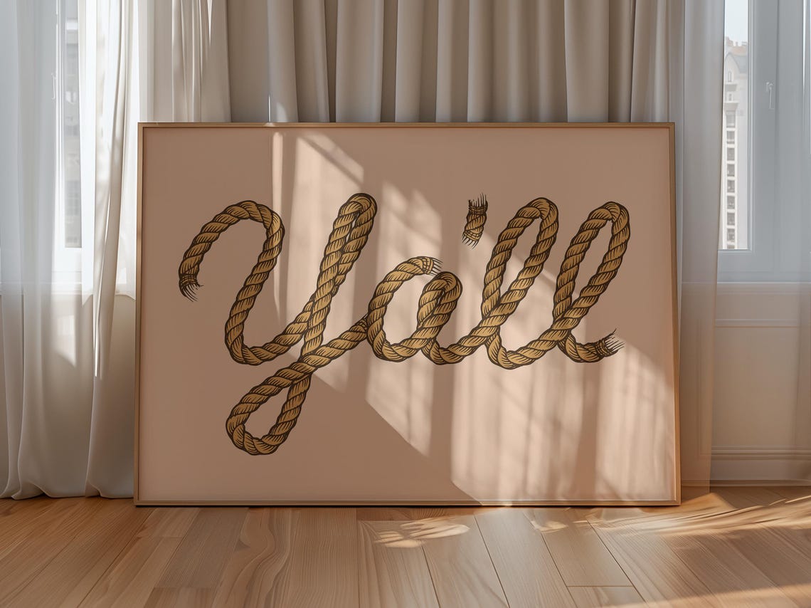 Yall Twisted Rope Lettering Rustic Western Farmhouse Wall Poster - Image 3