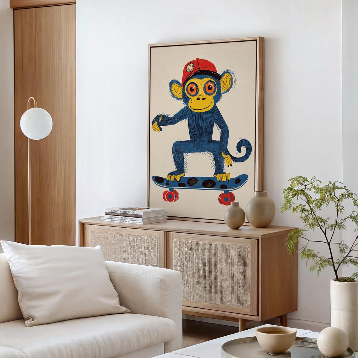 Playful Blue Monkey With Red Cap Riding A Skateboard Kids Wall Art - Image 5
