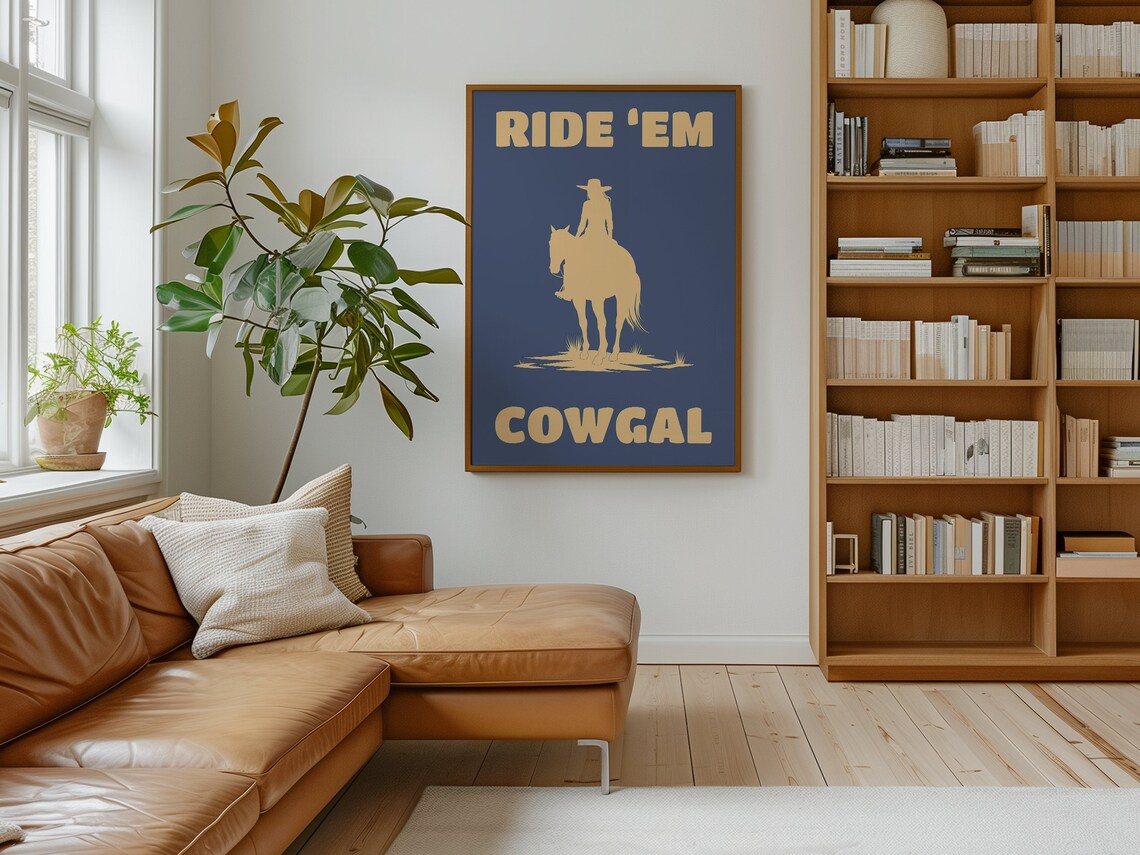 Ride Em Cowgal Horse Silhouette Navy Retro Western Rodeo Art Poster - Image 2