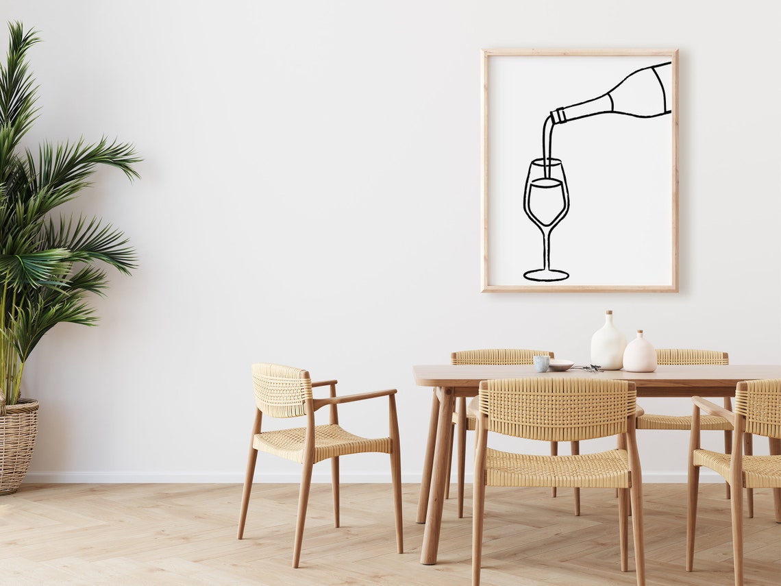 Modern Minimalist Wine Bottle Pour Line Art Kitchen Wall Decor Poster - Image 2
