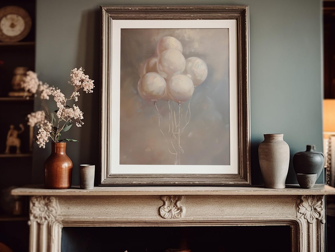 White Balloons Soft Taupe Minimalist Nursery Decor Wall Poster - Image 3