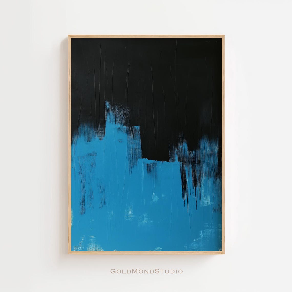 Bold Electric Blue And Black Abstract Minimalist Painting Poster
