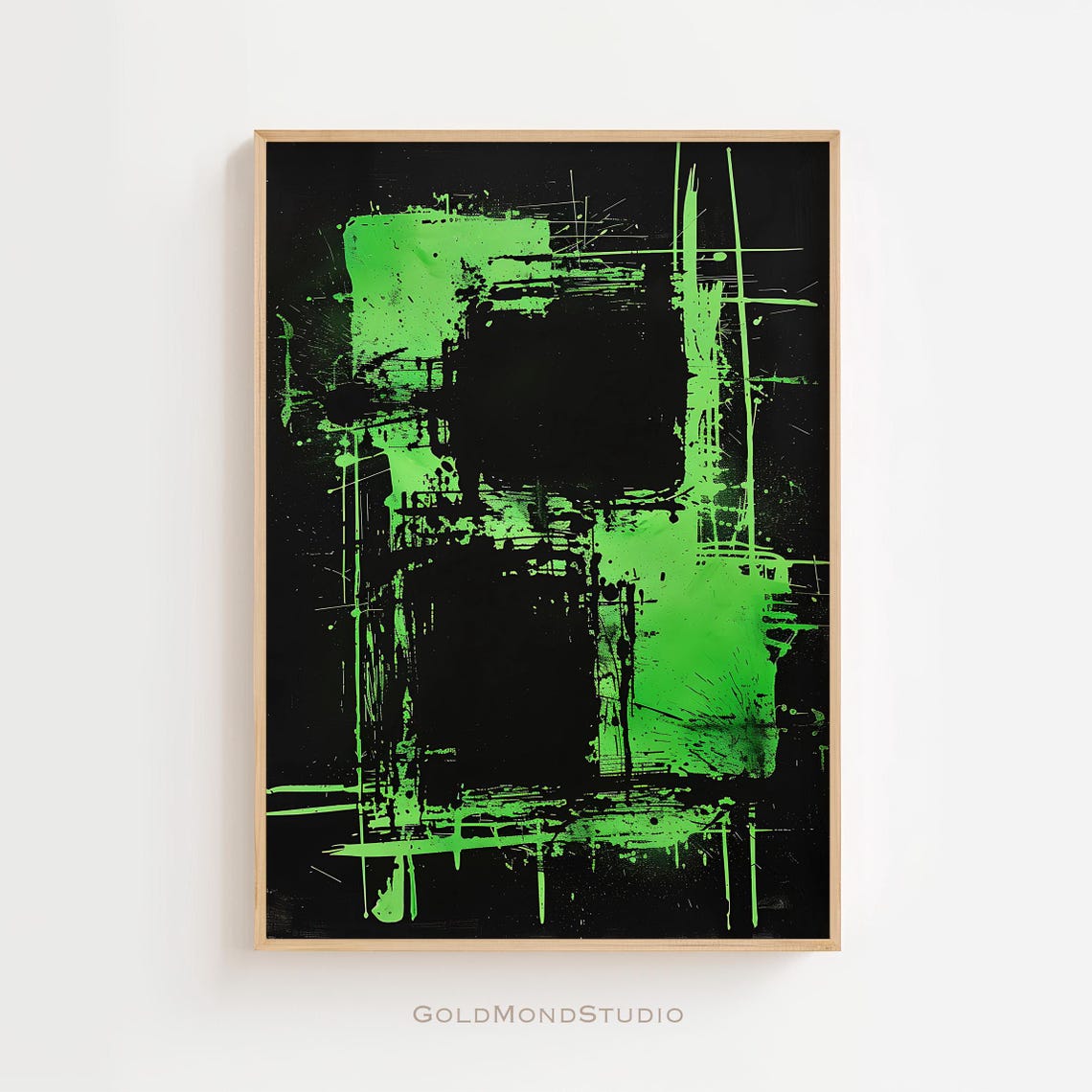 Bold Neon Green And Black Abstract Expressionist Painting Poster