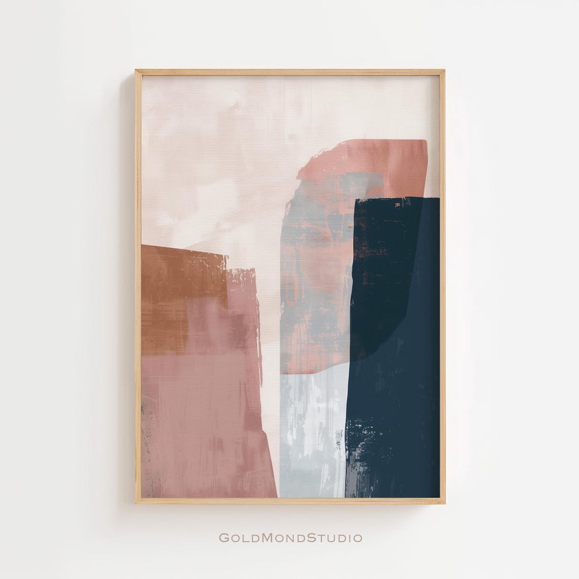 Dusty Rose and Navy Minimalist Geometric Abstract Art Poster