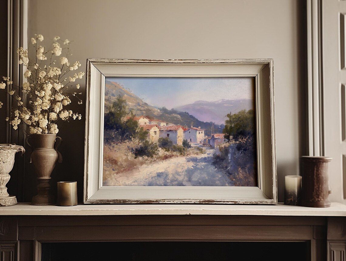 Sunlit Hillside Village With Red Tile Roofs Oil Painting Poster - Image 3