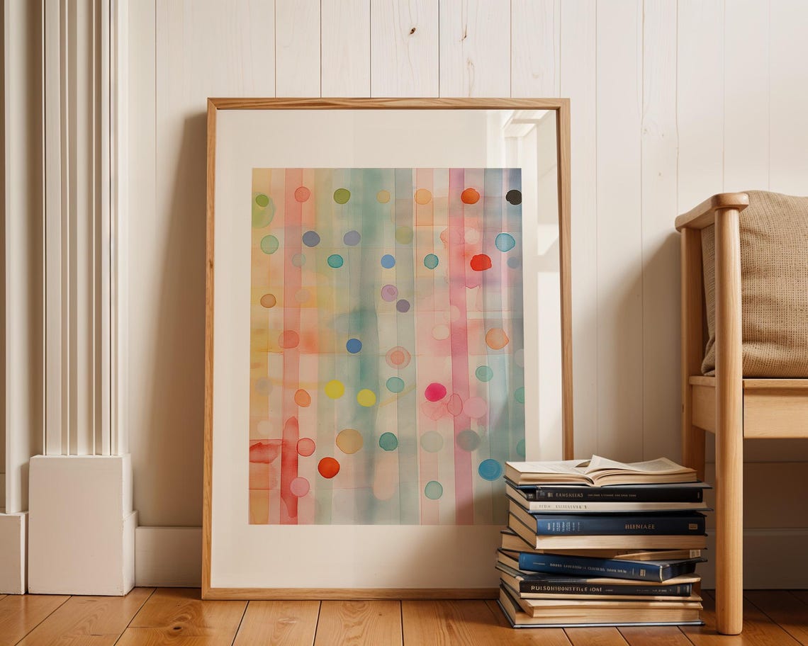 Pastel Watercolor Stripes Colorful Polka Dot Abstract Poster - Image 3