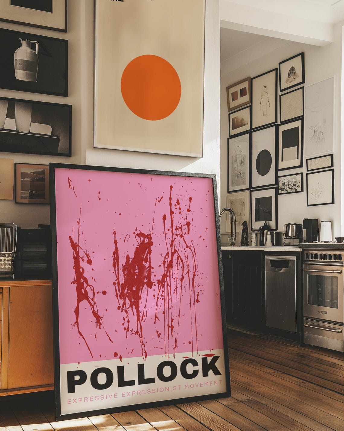 Pollock Pink and Red Splash Abstract Expressionism Art Poster - Image 2