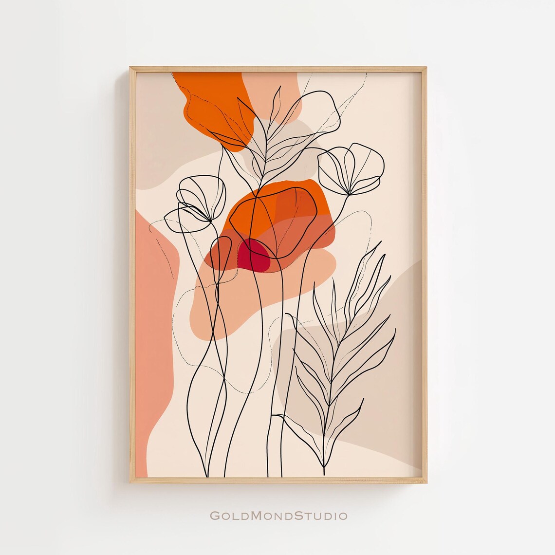 Minimalist Botanical Line Art Terracotta Floral Abstract Poster
