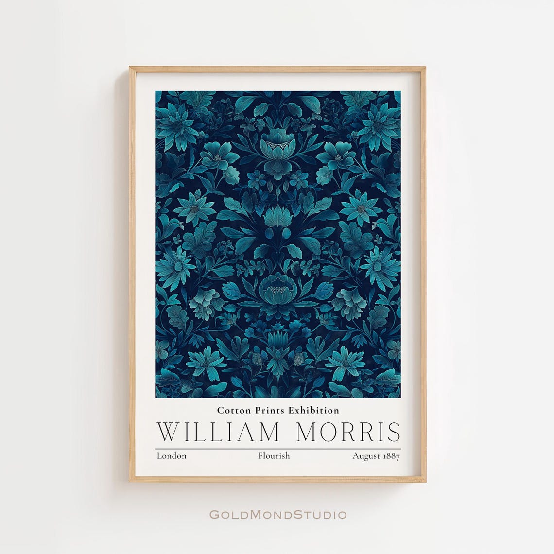 William Morris Flourish Navy Floral Vintage Cotton Exhibition Poster