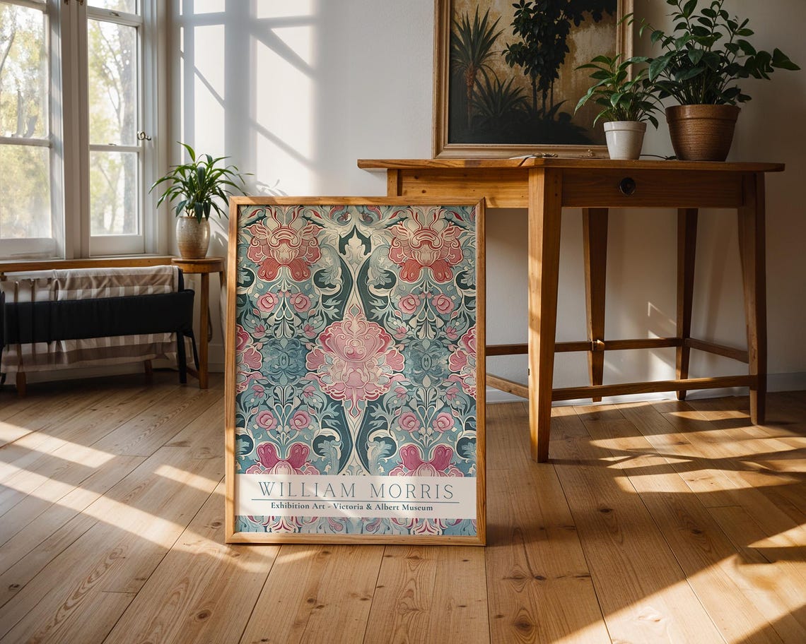 William Morris Pink Damask Floral Victoria and Albert Museum Poster - Image 3