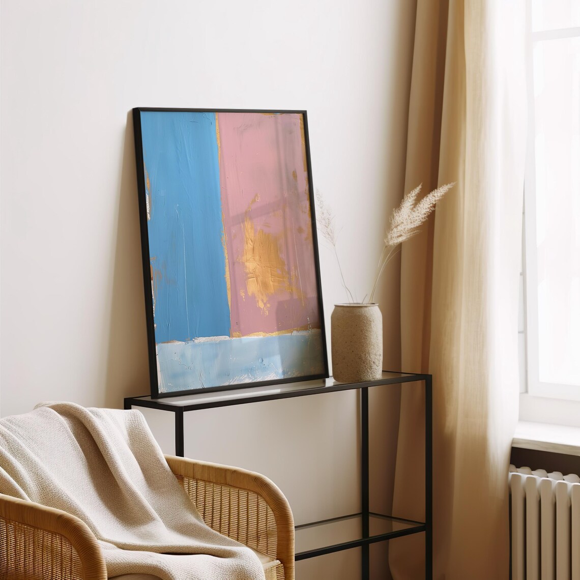 Blue And Mauve Abstract Color Field Painting With Gold Poster - Image 3