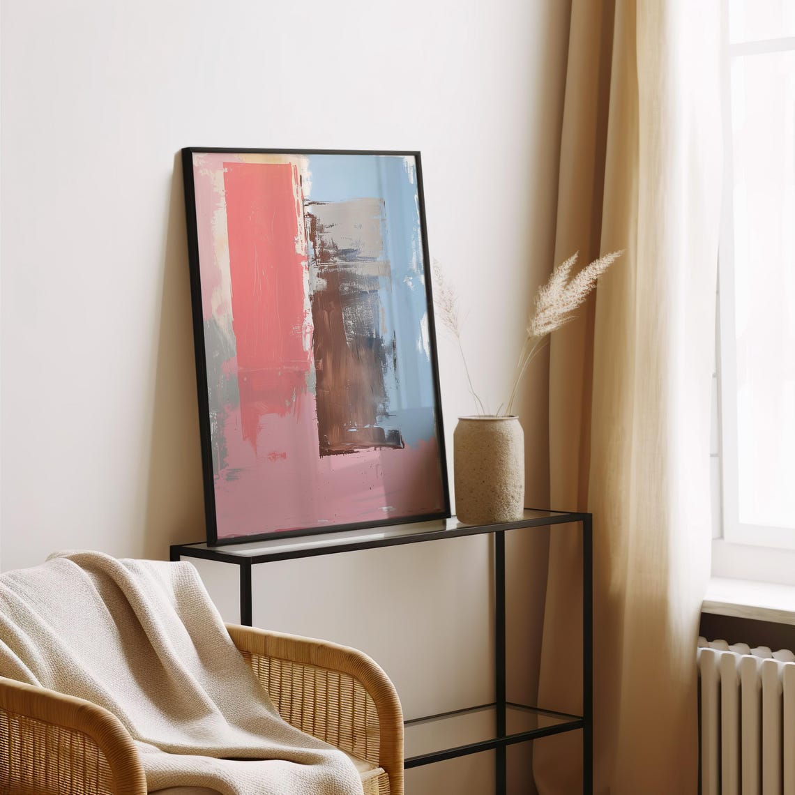 Pink Brown And Blue Abstract Block Color Field Painting Poster - Image 3