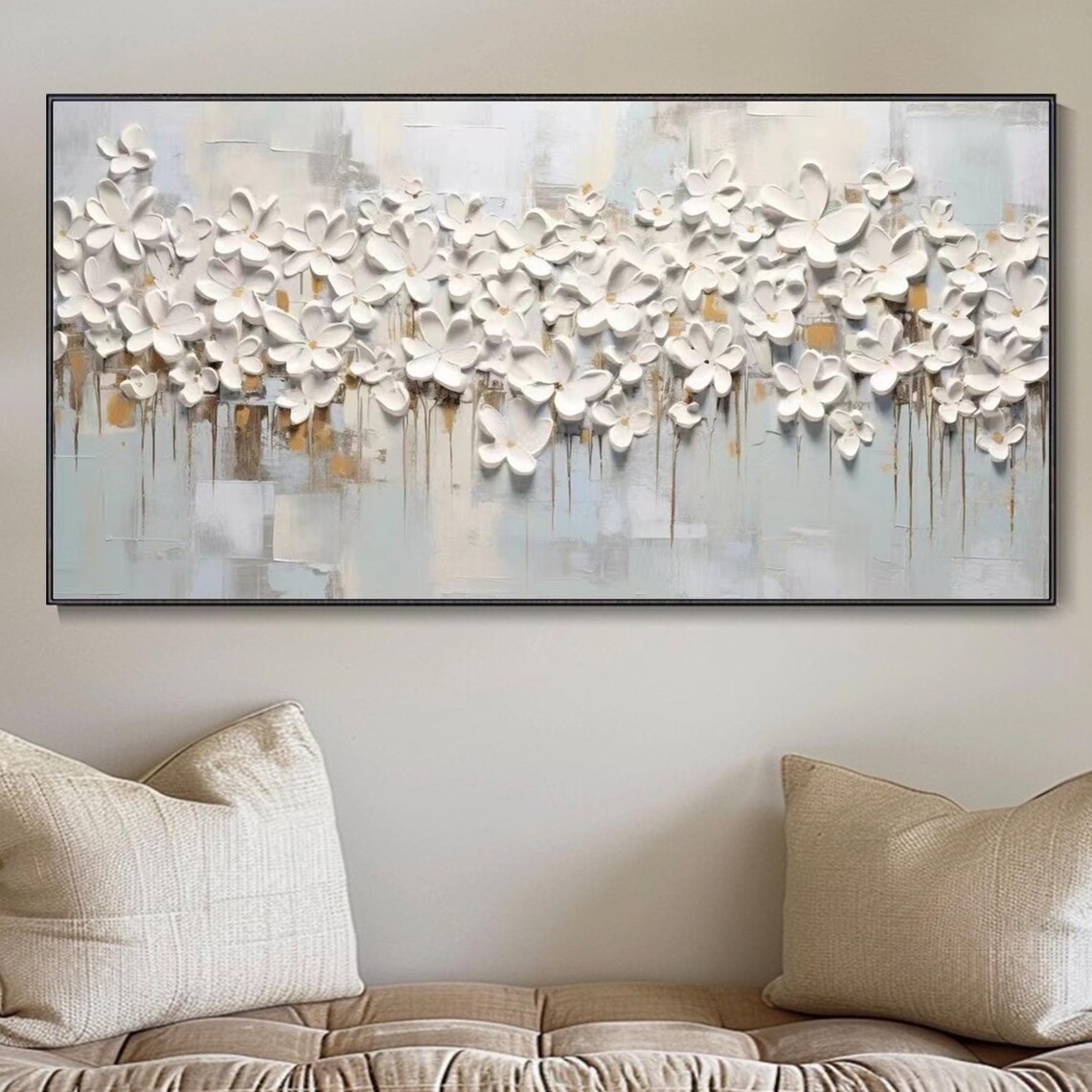 White Floral Abstract, Modern Botanical Art Print