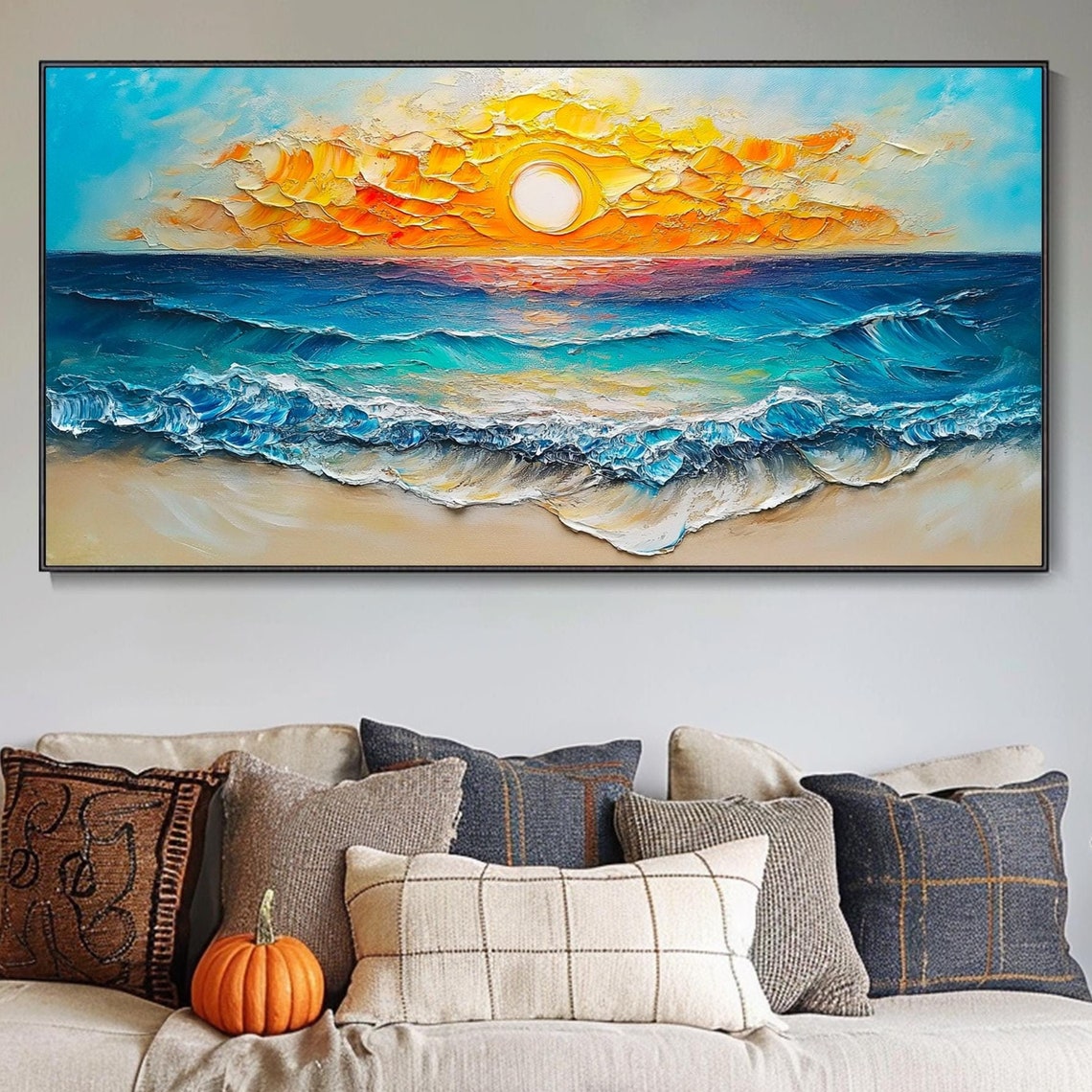 Beach Sunset Over Turquoise Waves Golden Sky Seascape Poster