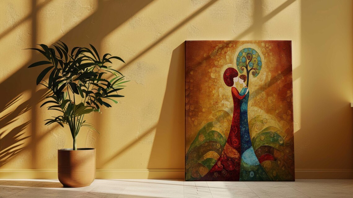 Golden Kiss Couple Tree of Life Inspired Romantic Home Poster - Image 2