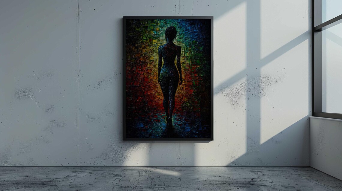 Nude Female Silhouette Colorful Mosaic Background Sensual Art Poster - Image 2