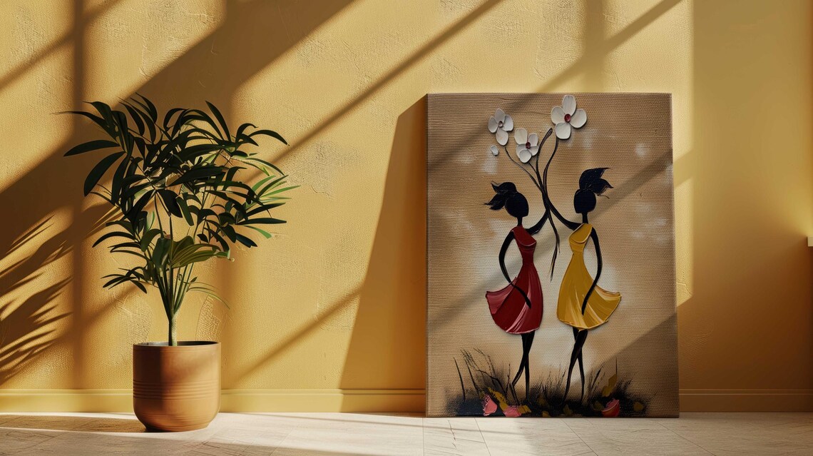 Two Stylish Black Women With Flowers Warm Canvas Love Poster - Image 2