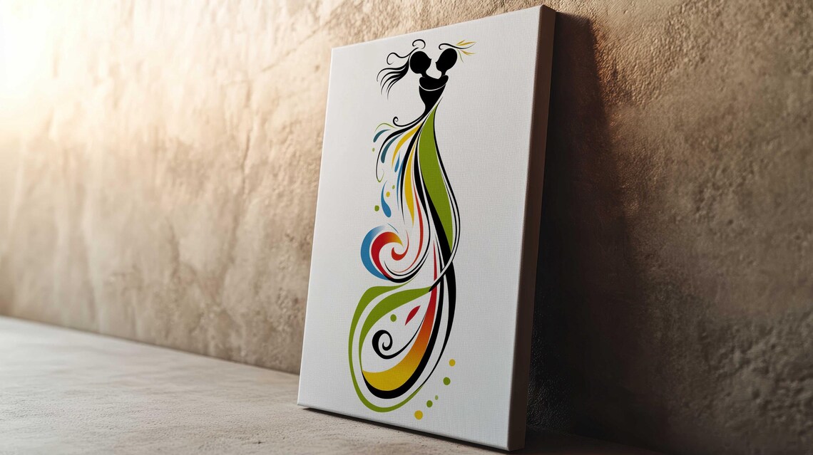Colorful Dancing Couple Ribbon Dress Modern Minimalist Wall Poster