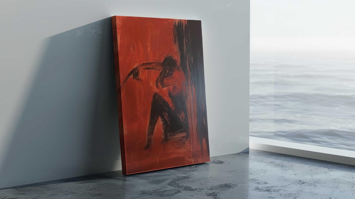 Dramatic Red Expressionist Seated Nude Figure Dark Bold Art Poster - Image 4