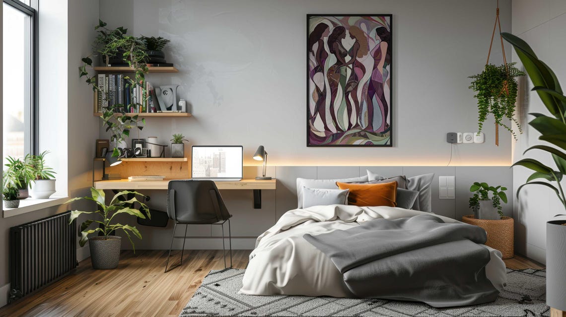 Three Standing Women Flowing Abstract Patterns Sisterhood Art Print