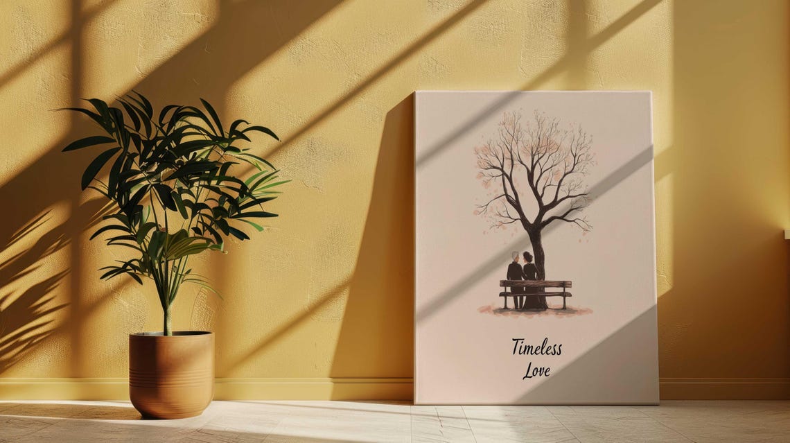 Timeless Love Elderly Couple Bench Under Tree Quote Wall Poster - Image 2