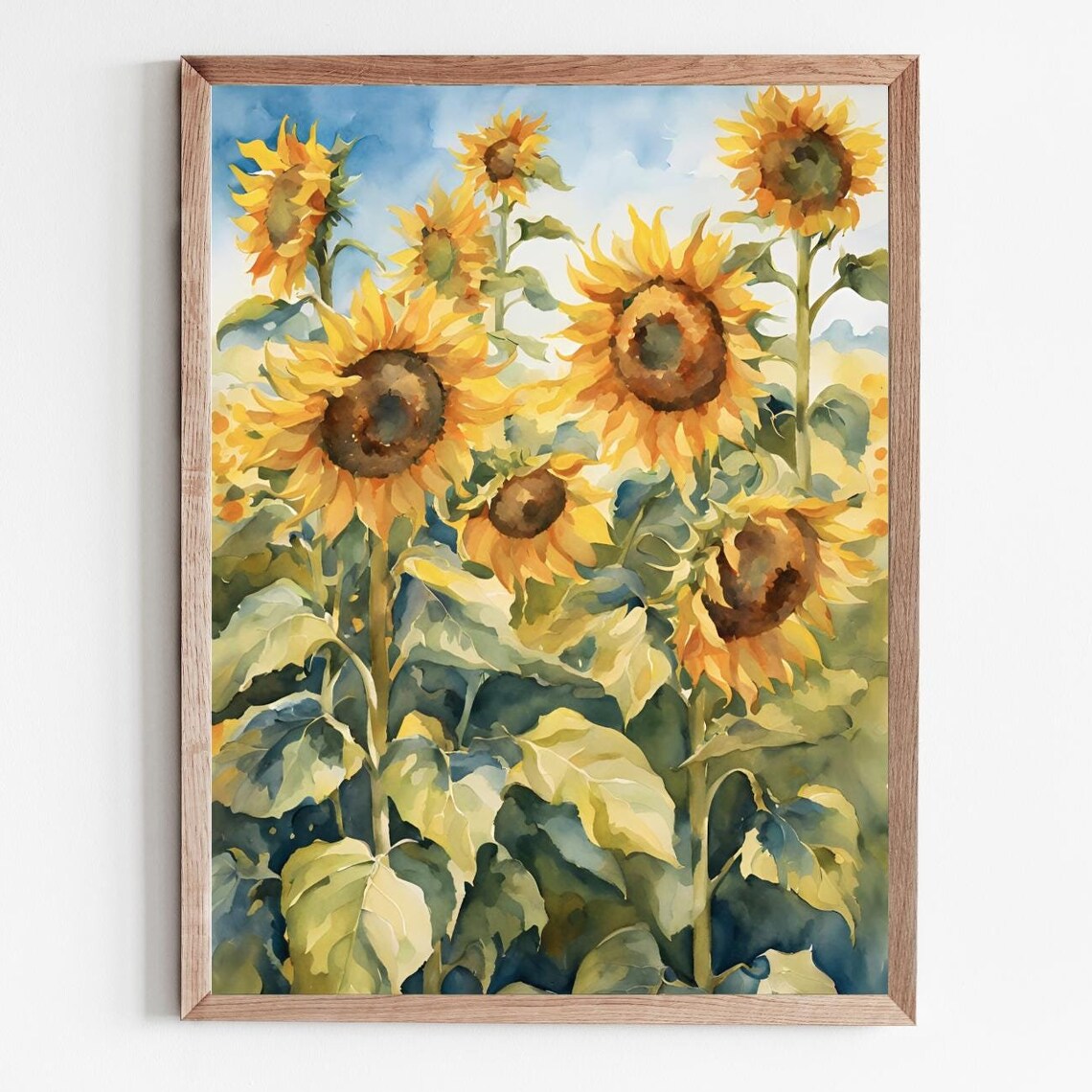 Sunflower Field Watercolor Art Print, Summer Landscape