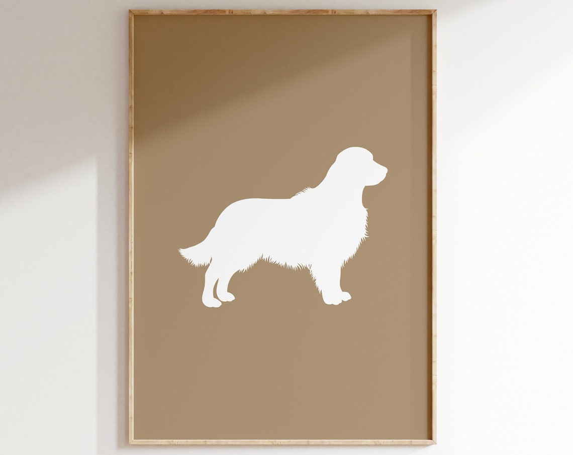 Golden Retriever White Silhouette Neutral Dog Lover Wall Art Poster