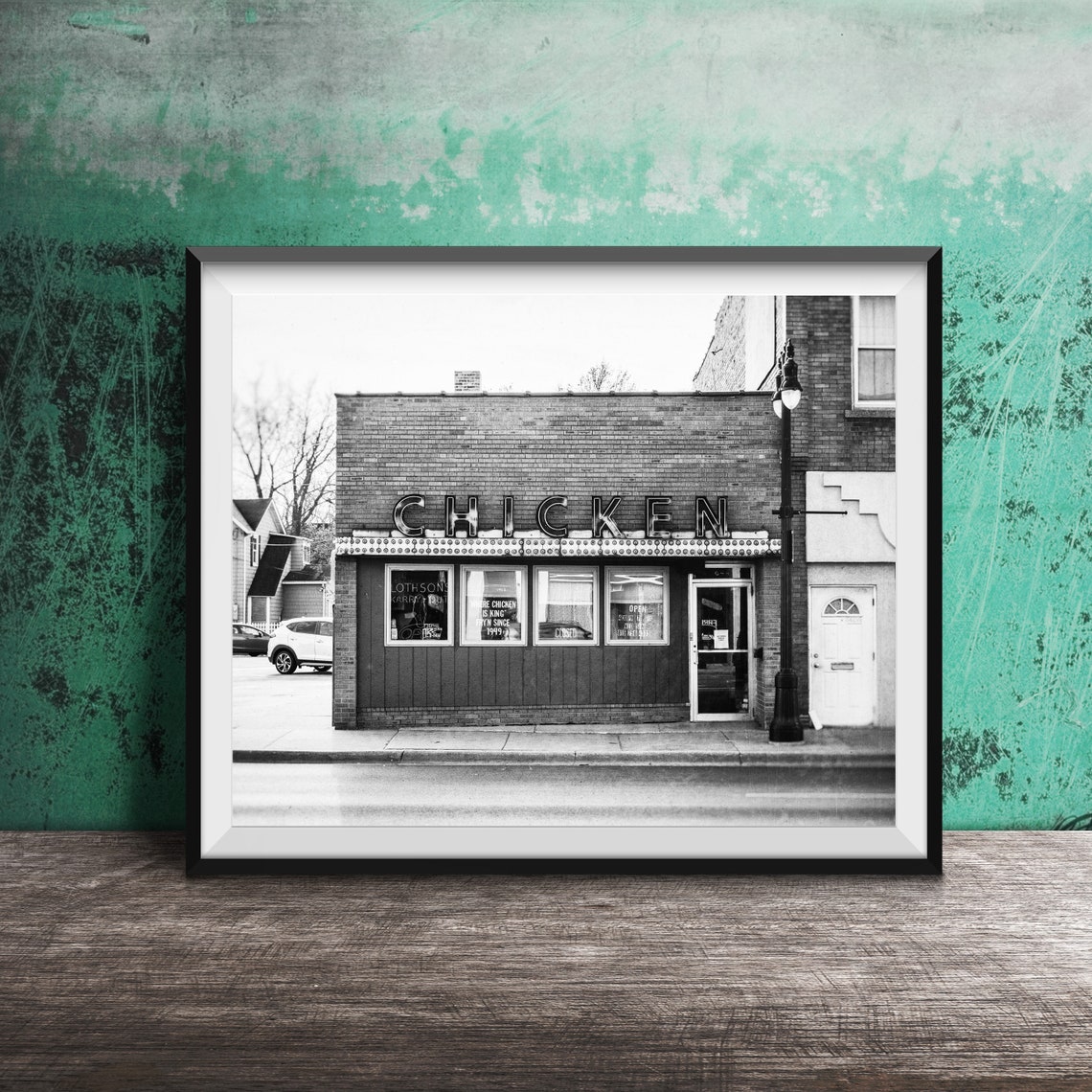 Vintage Chicken Restaurant Brick Storefront Sign Photography Poster - Image 2