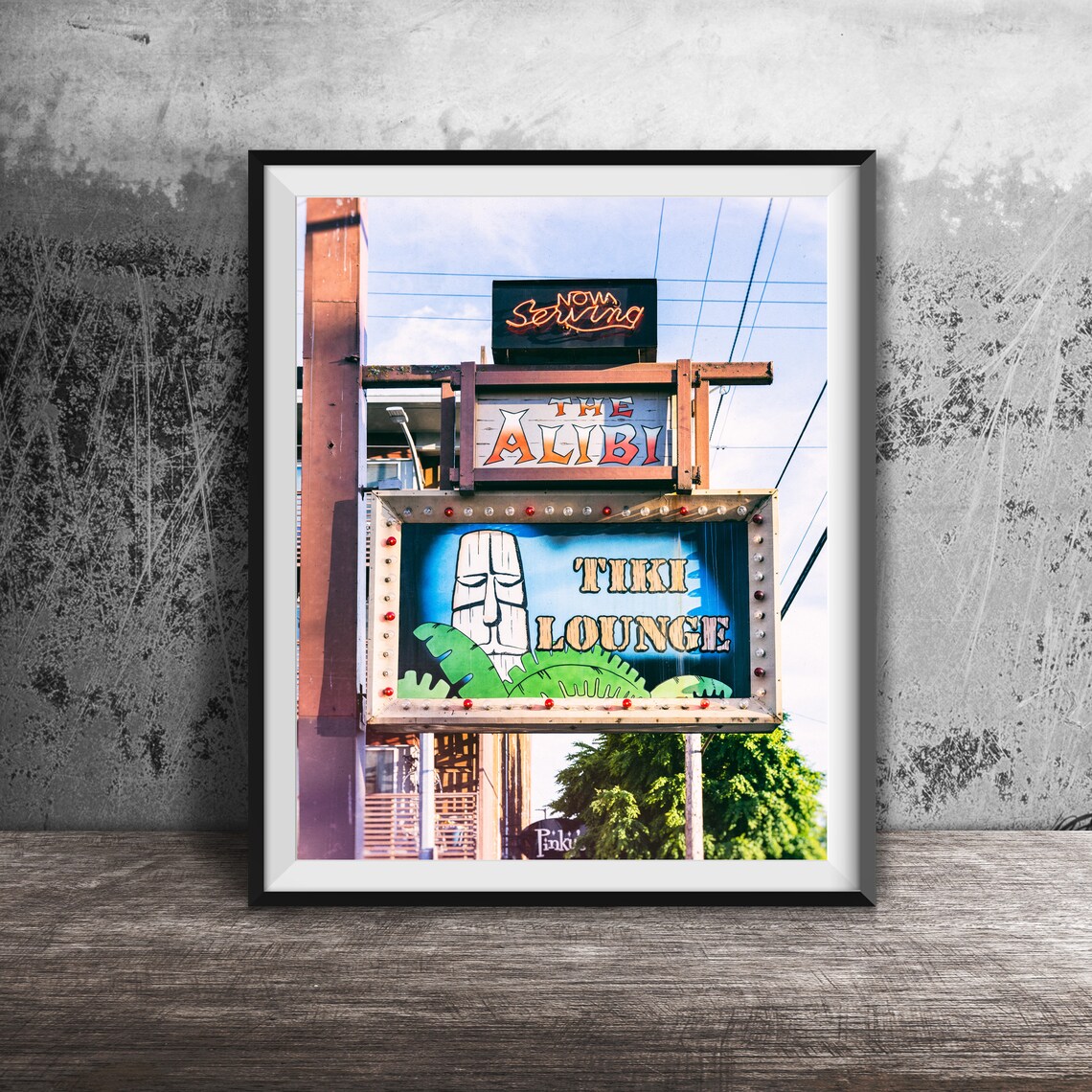The Alibi Tiki Lounge Neon Sign Tiki Mask Portland Oregon Poster