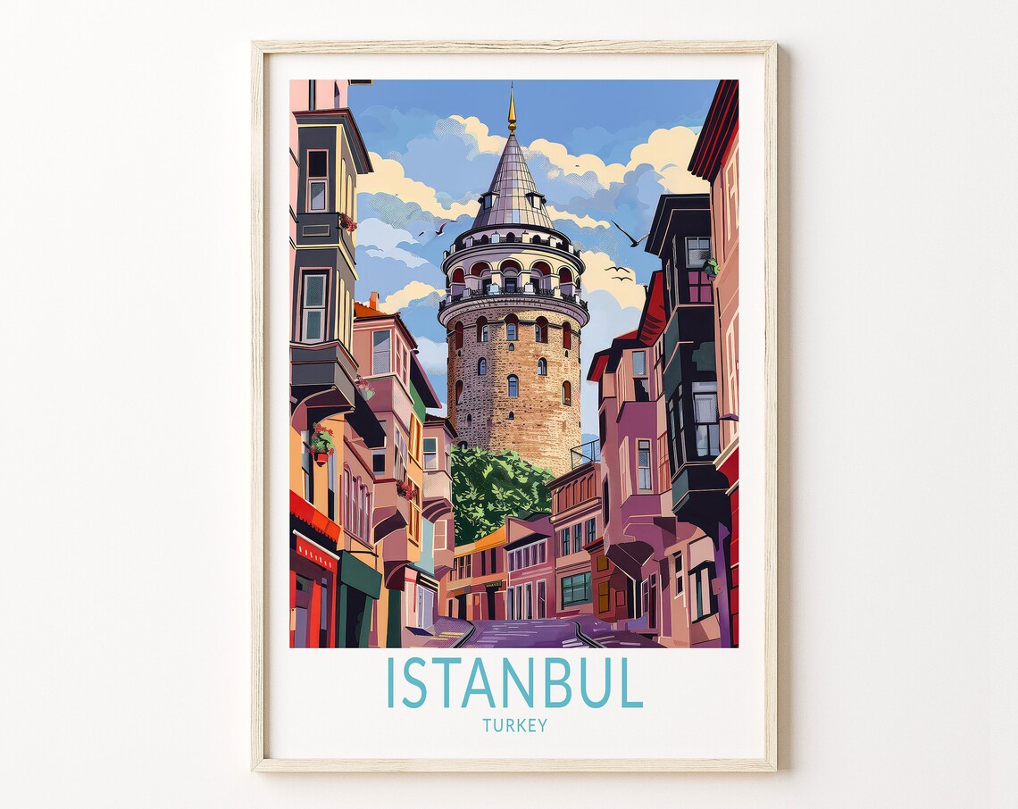 Istanbul Turkey Travel Poster, Historical City Art Print