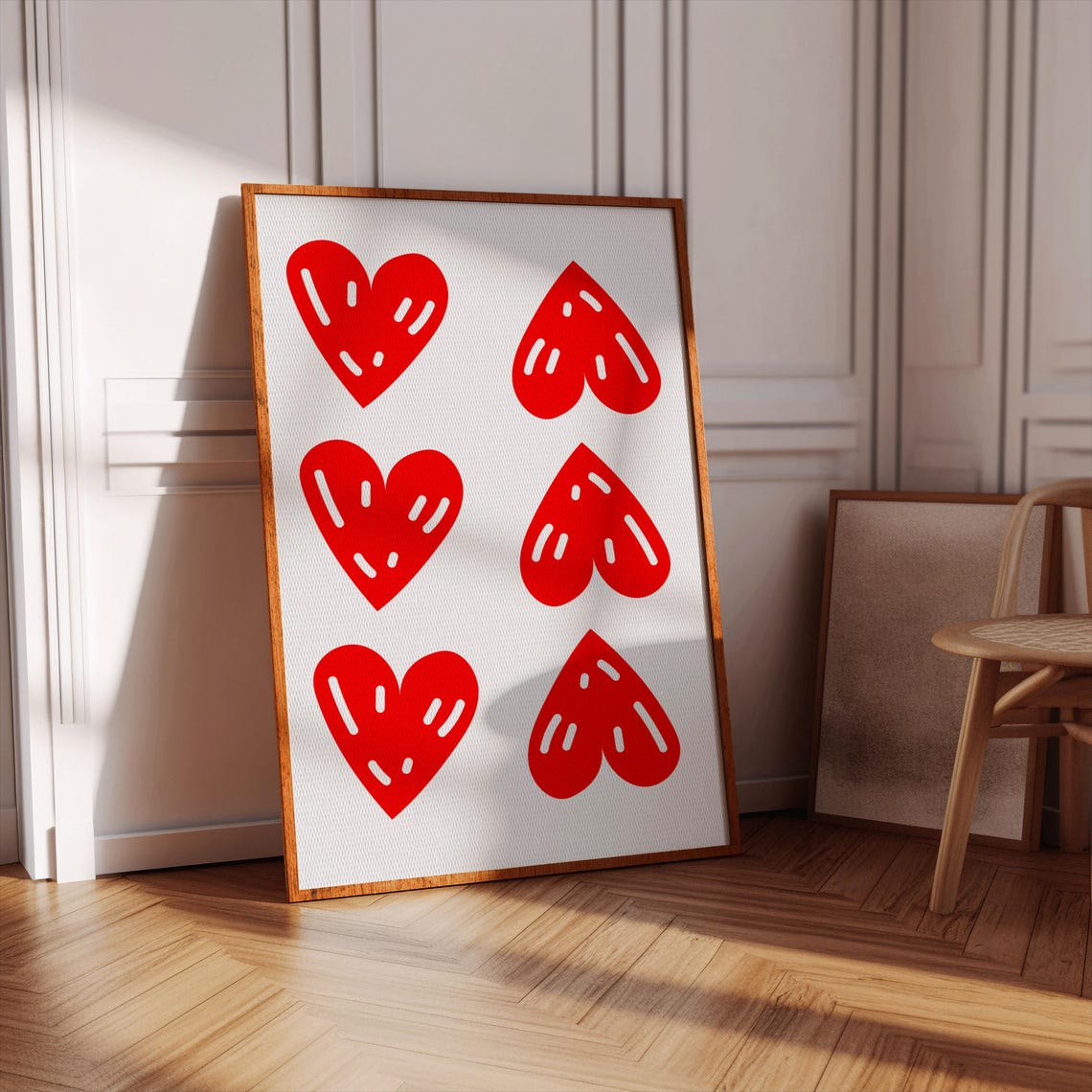 Red Hearts Minimalist Poster Playful Heart Pattern Wall Decor Art