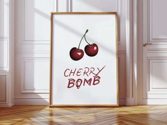 Trendy Cherry Wall Art Preppy Poster College Apartment Decor It Girl Wall Art Coquette Room Decor Girly Wall Art