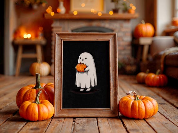 Halloween Poster Cute With Pumpkin Playful Wall Art Seasonal Minimalist Spooky Home Decor