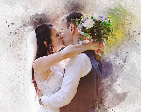 Custom Wedding Watercolor Couple Portrait Art Print