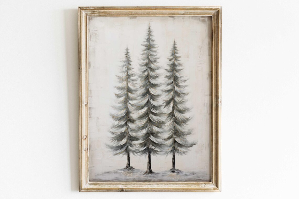 Pine Tree Vintage Forest Art Print, Christmas Decor