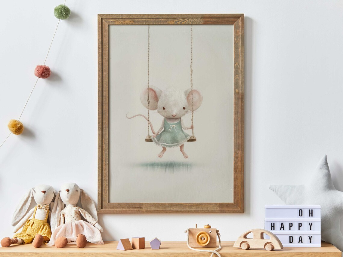 Cute Mouse Nursery Art, Whimsical Animal Print