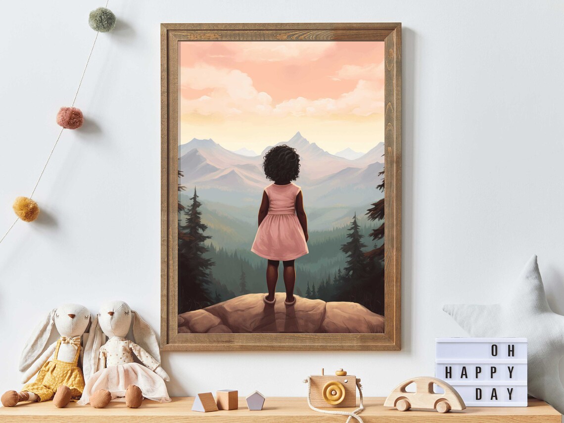 Girl Adventure Print, Black Girl Nursery Wall Art