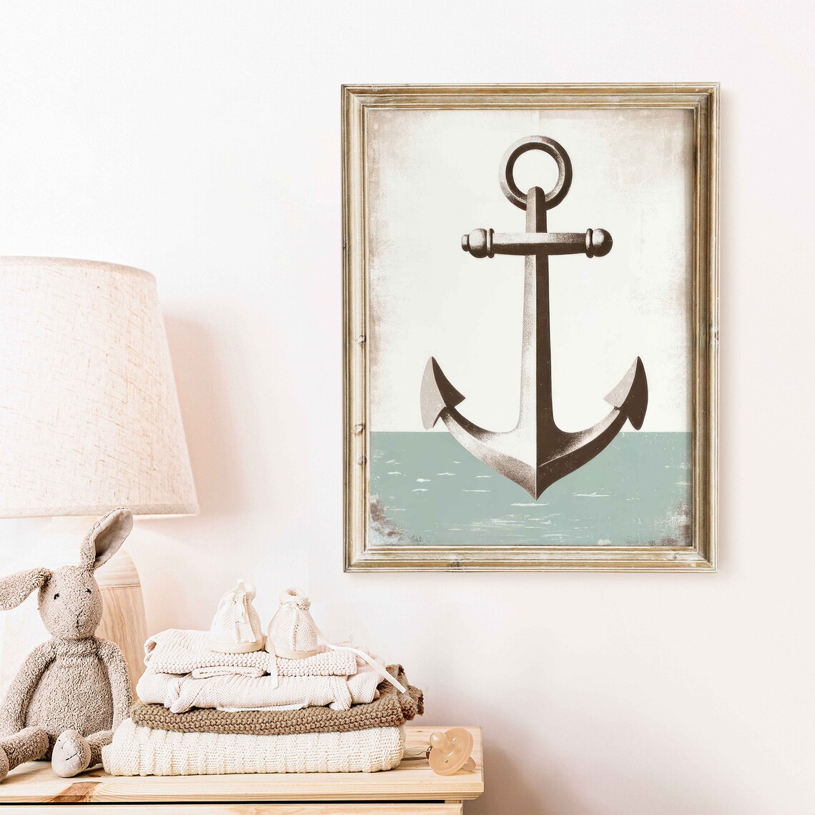 Vintage Ship Anchor over Sage Green Sea Nautical Nursery Art Poster - Image 2