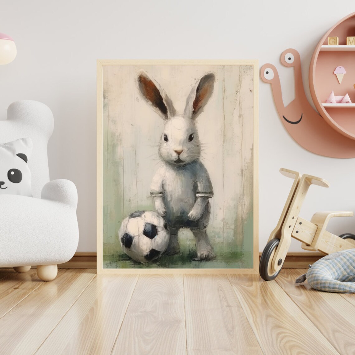 Baby Rabbit Football Player Vintage Nursery Art Print - Image 2
